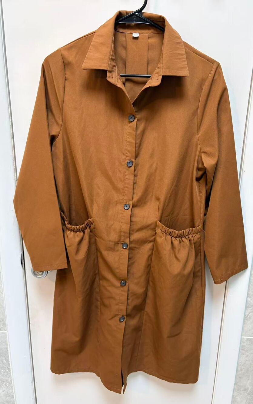 Caramel Brown Lightweight Duster Coat Windbreaker Trench Jacket Elastic Pocket S